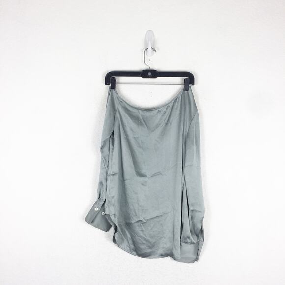 Theory Ulrika Crushed Satin One Shoulder Blouse Size Small Oregano Minimalist - Picture 12 of 13